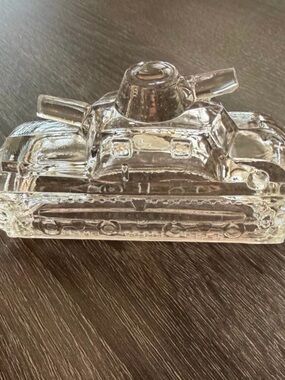 Vintage 1940s WWII Era Glass Military Tank Collectible Wartime Americana